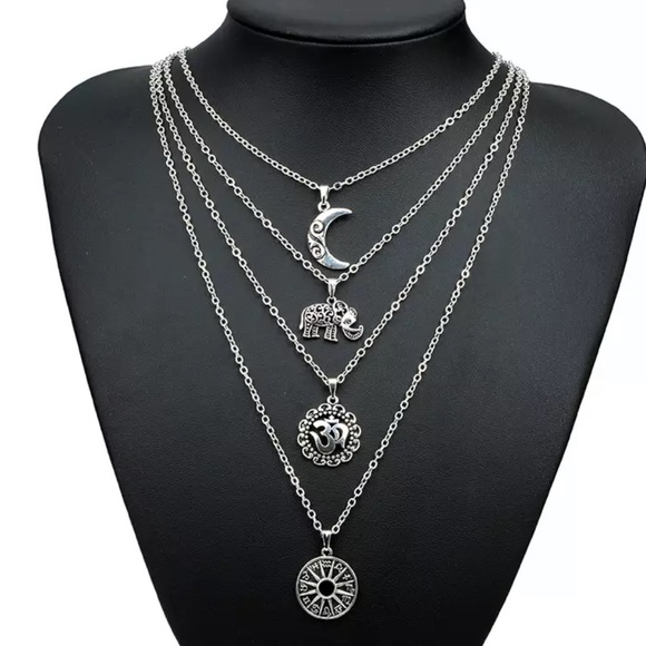 Elephant & Moon Layered Necklace - Picture 2 of 6